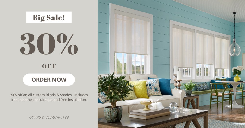 30 percent off all custom blinds and shades